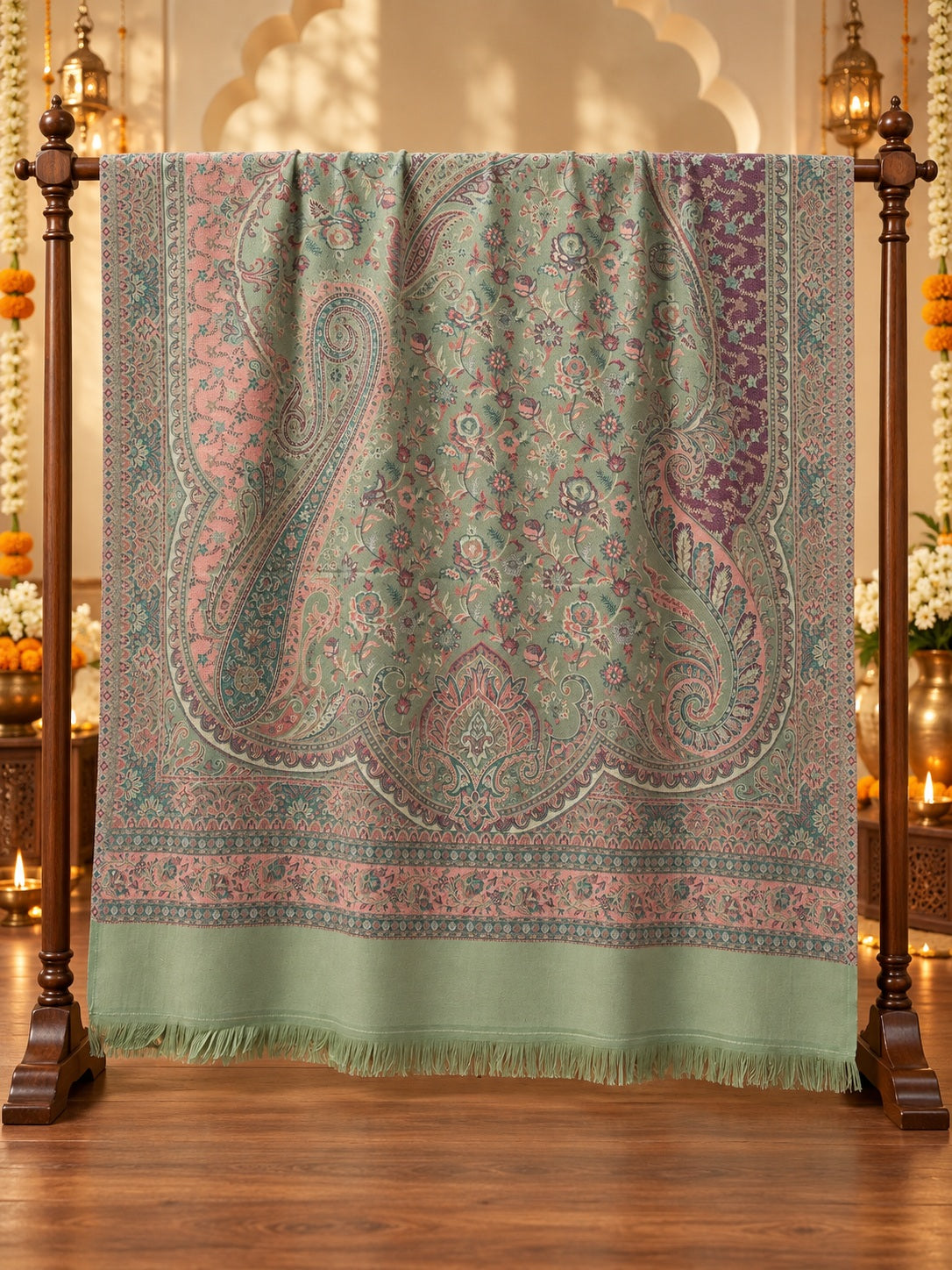 Black and Pista Paisley Shawl Gift Box Set For Men & Women