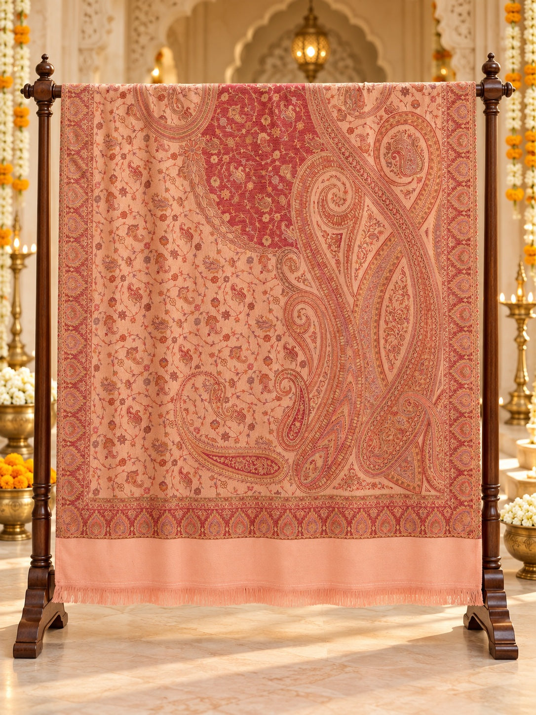 Beige and Peach Paisley Shawl Gift Box Set For Men & Women