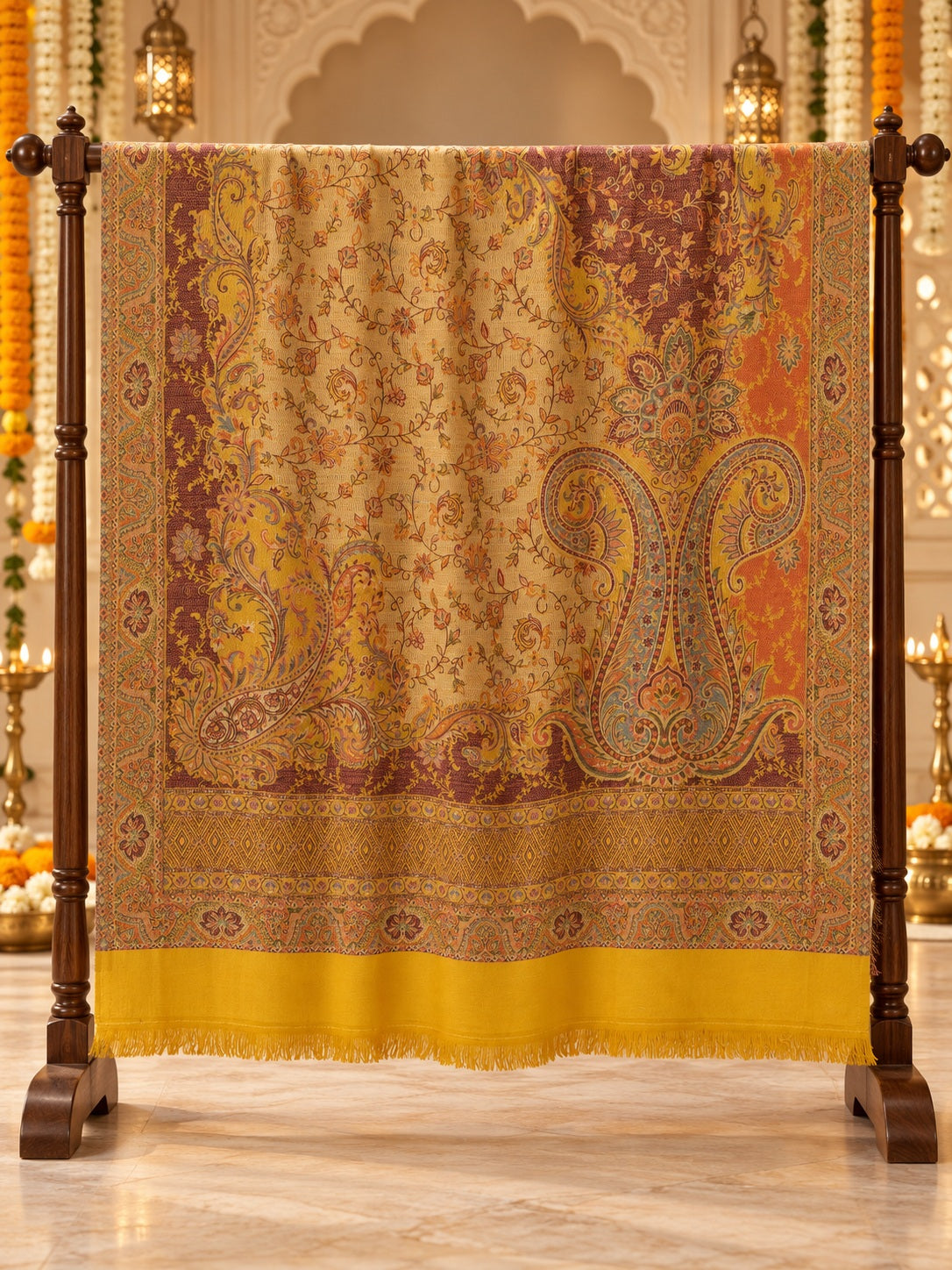 Wine and Mustard Paisley Shawl Gift Box Set For Men & Women