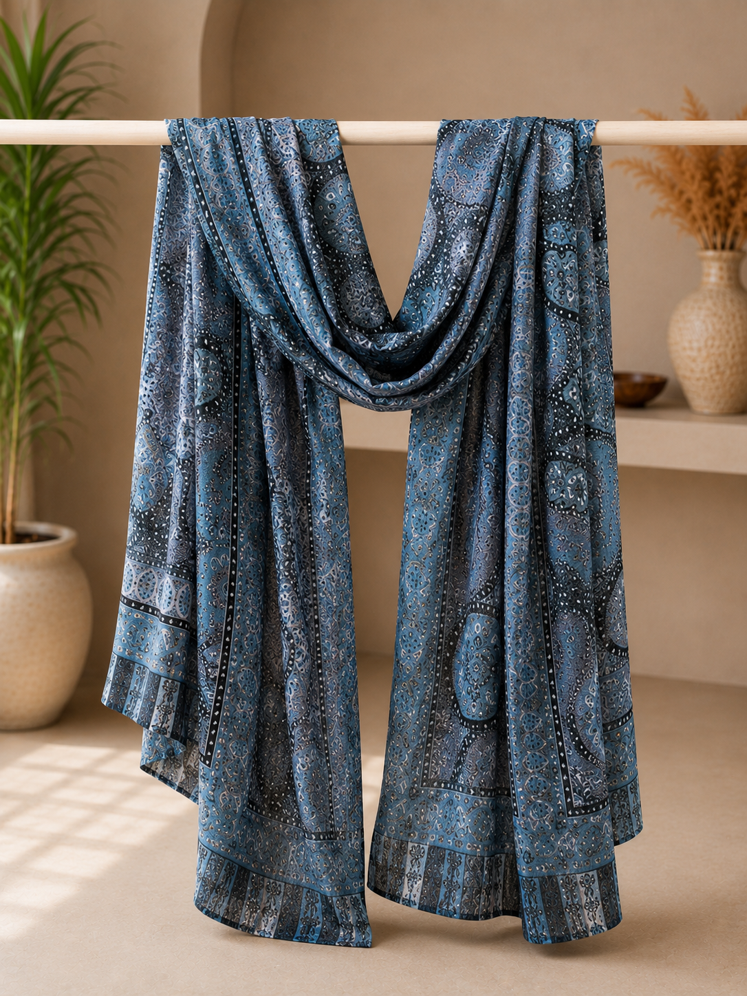 Weavers Villa Luxe Digital Print Modal Stole – Elegance in Every Drape | 28 × 80 Inches