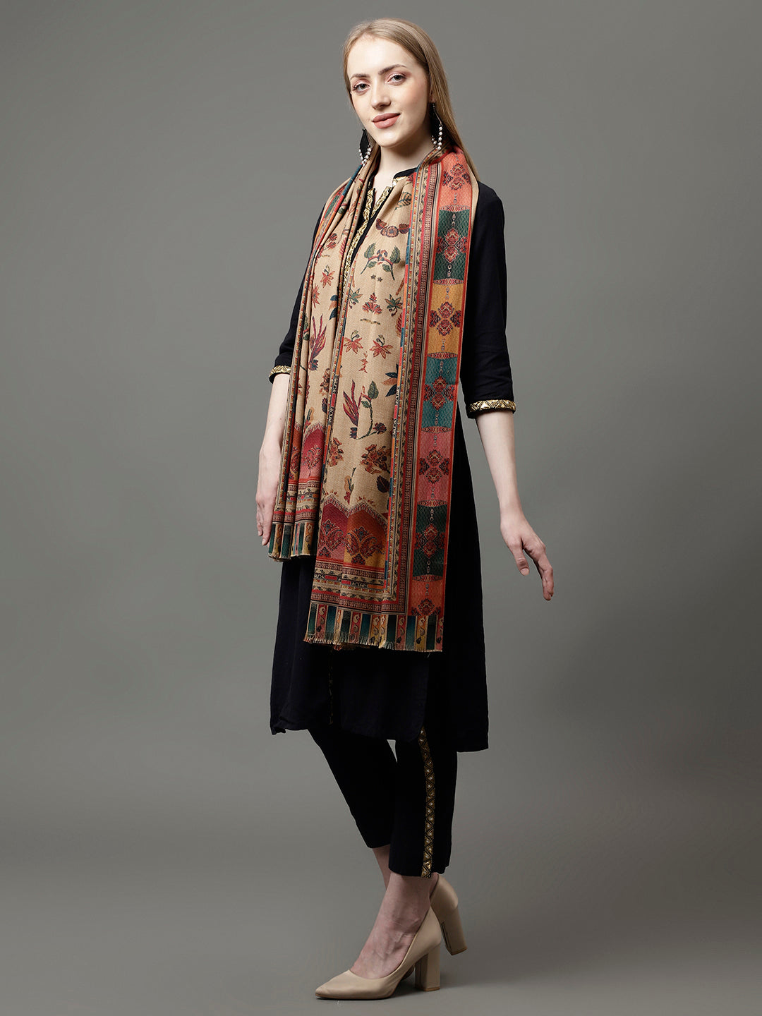 Shawls Collection Women's Acro Wool Blend Digital Print Design Woven Shawl – Weavers Villa
