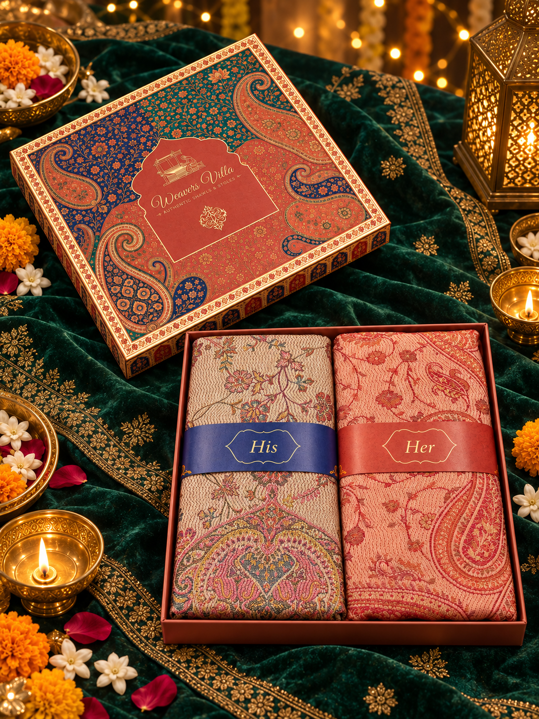 Beige and Peach Paisley Shawl Gift Box Set For Men & Women