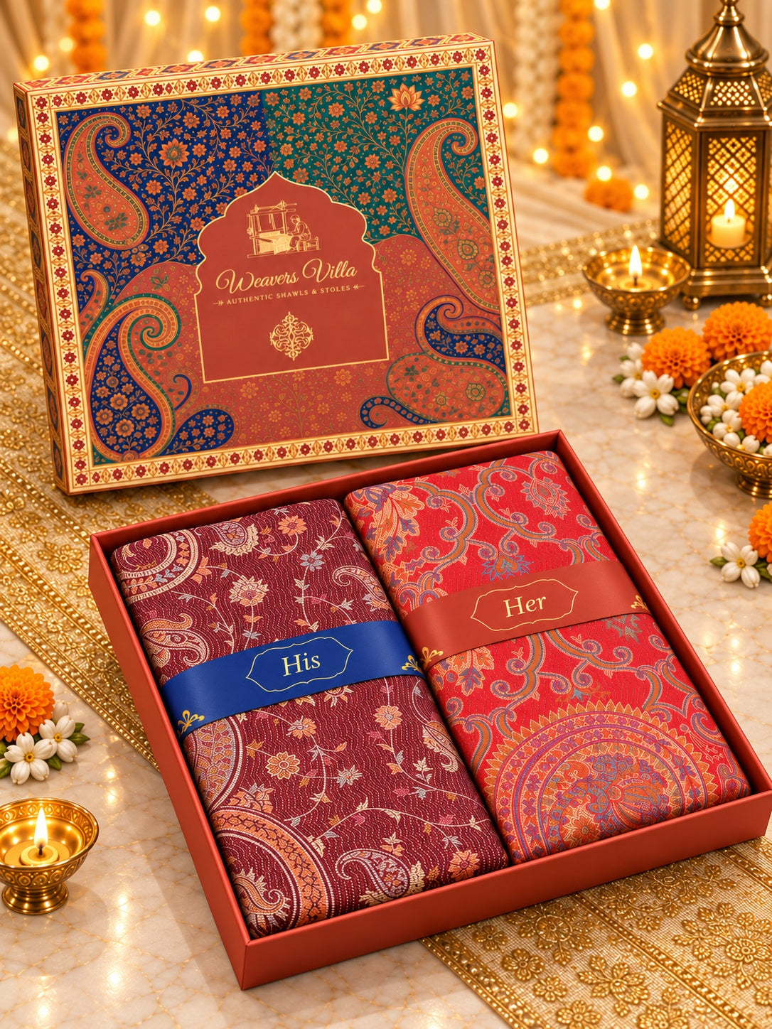 Wine and Red Paisley Shawl Gift Box Set For Men & Women