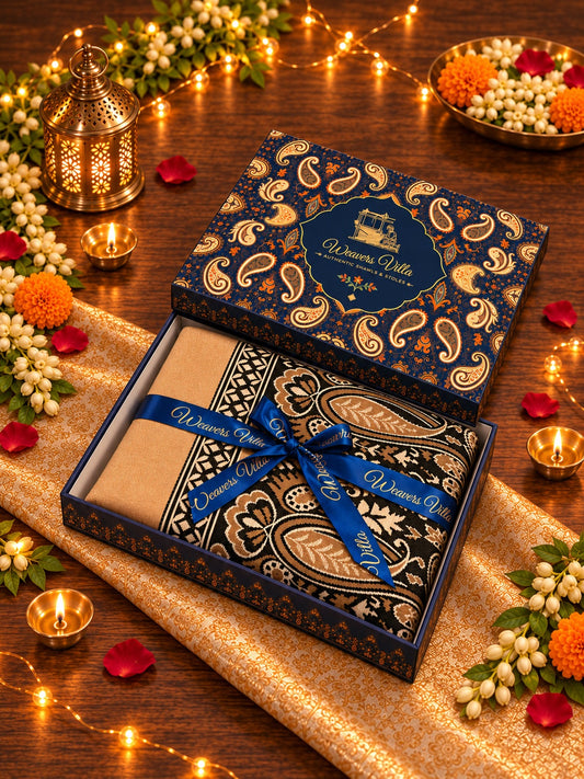 Elegant Paisley Shawl with Gift Box — Black Contrast
