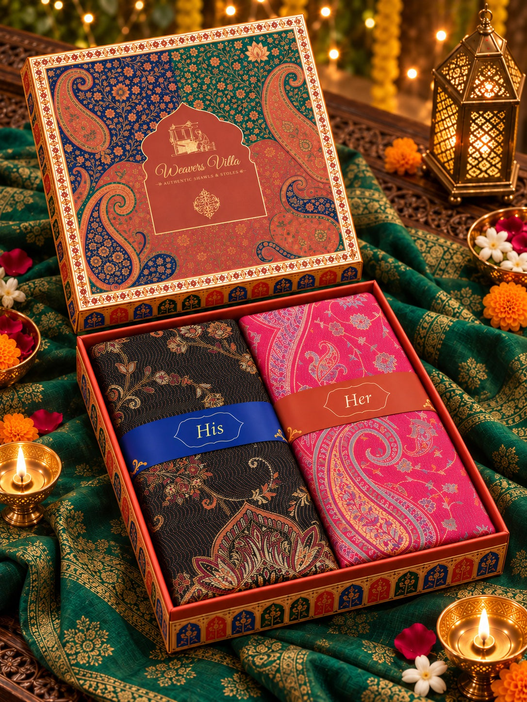 Black and Rose Paisley Shawl Gift Box Set For Men & Women