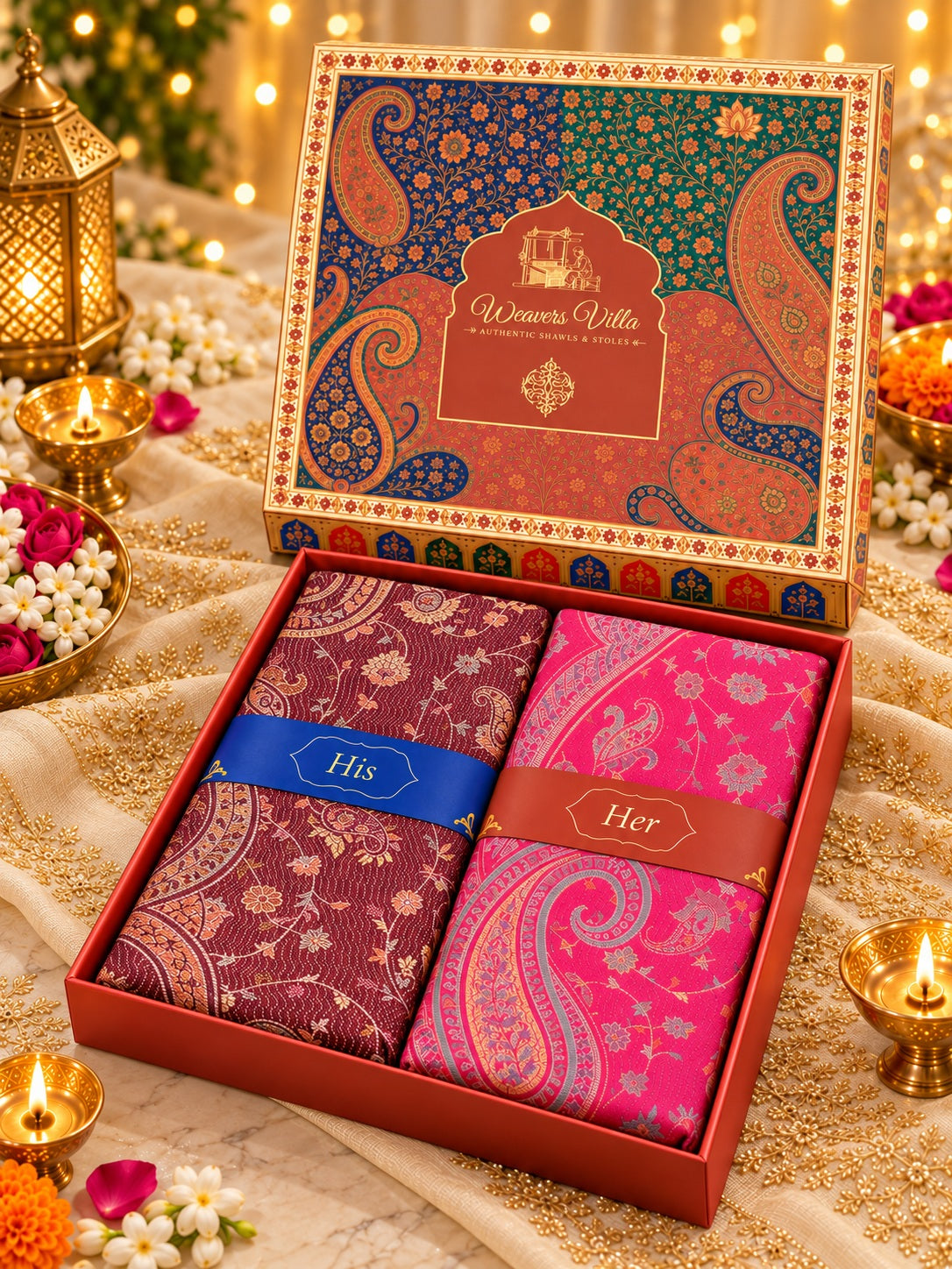 Wine and Rose Paisley Shawl Gift Box Set For Men & Women