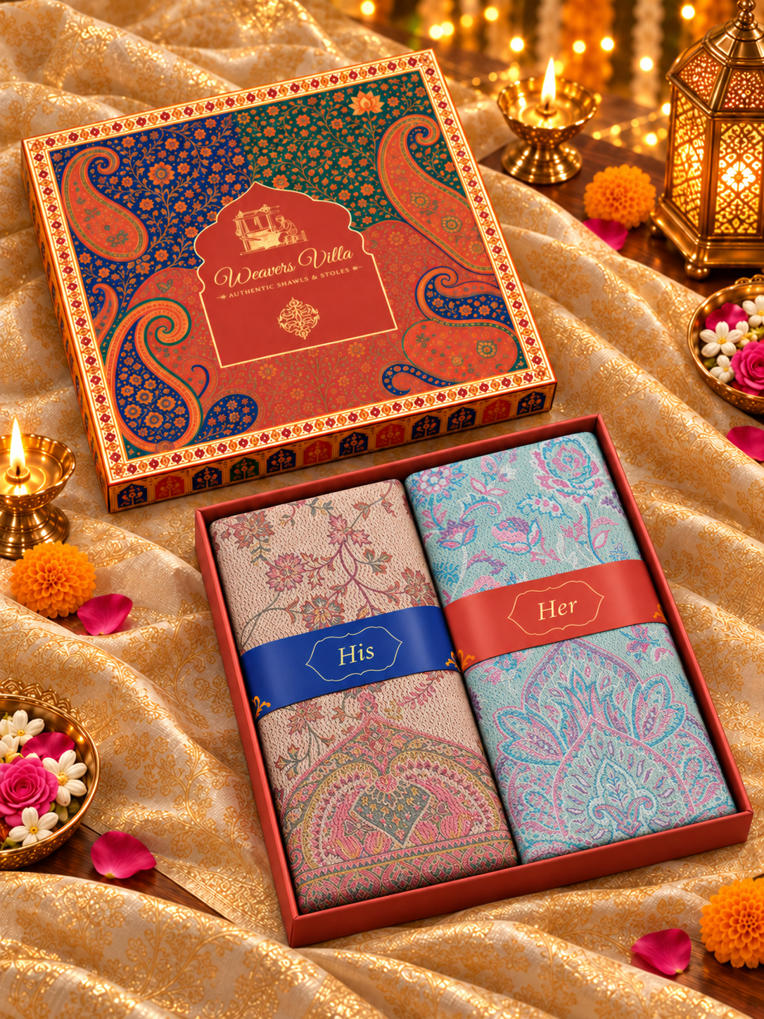 Beige and Pista Paisley Shawl Gift Box Set For Men & Women
