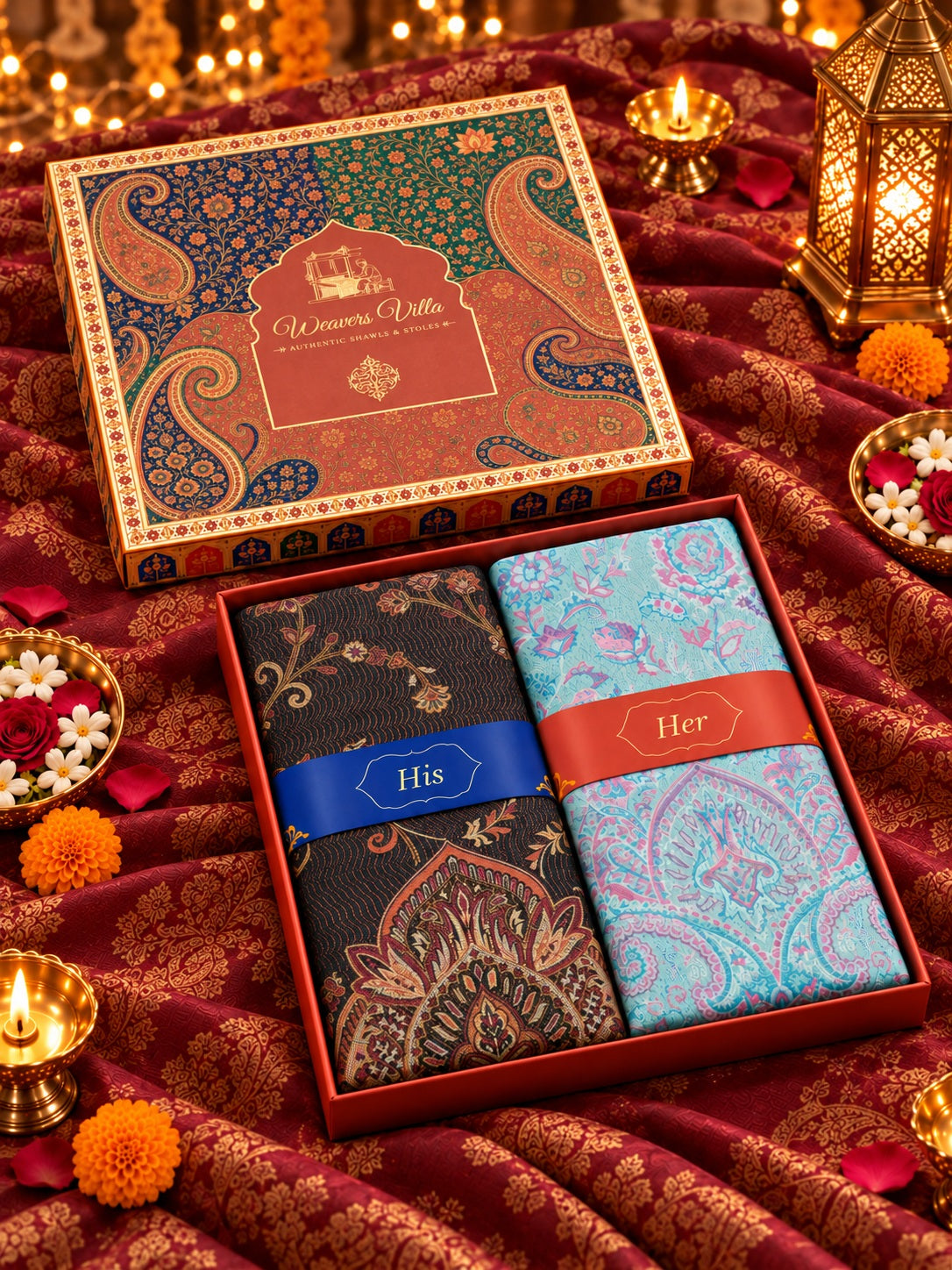 Black and Pista Paisley Shawl Gift Box Set For Men & Women