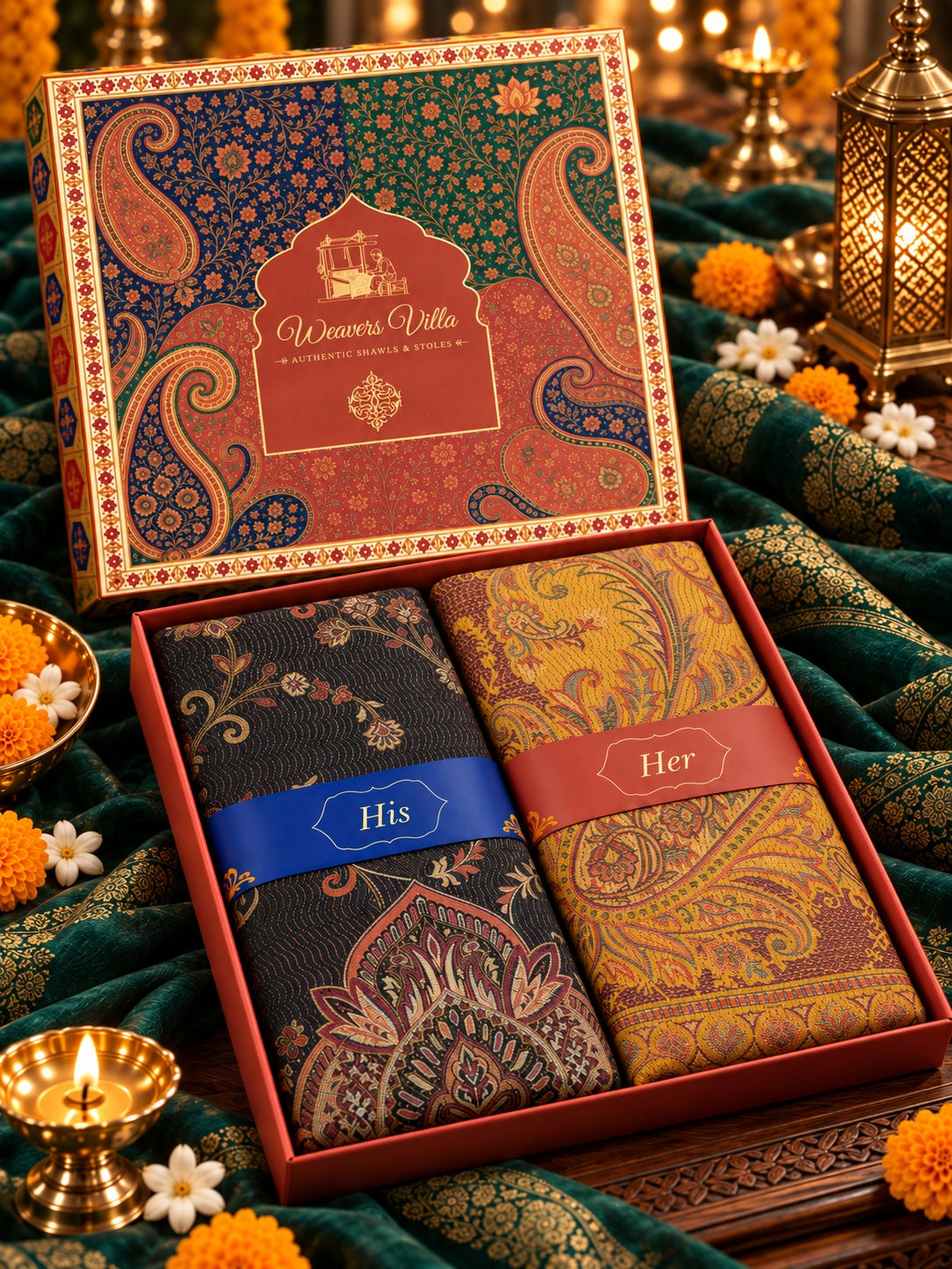Black and Mustard Paisley Shawl Gift Box Set For Men & Women