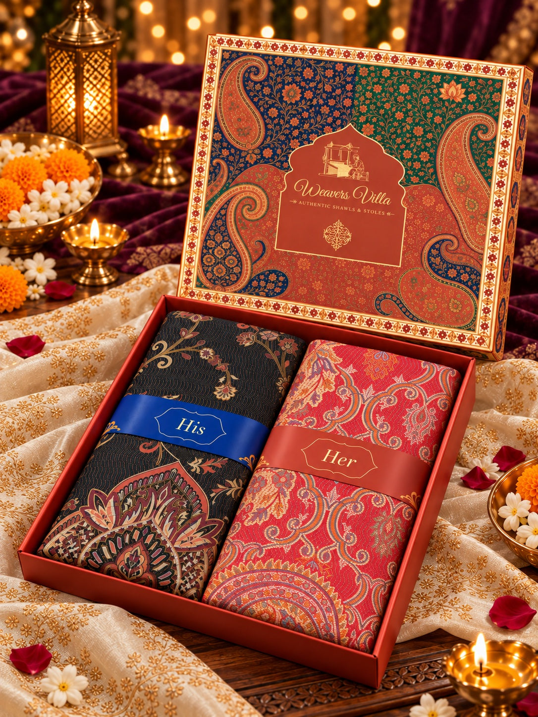 Black and Red Paisley Shawl Gift Box Set For Men & Women