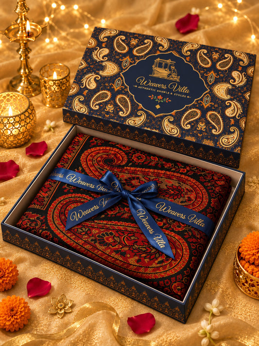 Elegant Paisley Shawl with Gift Box — Black Kani