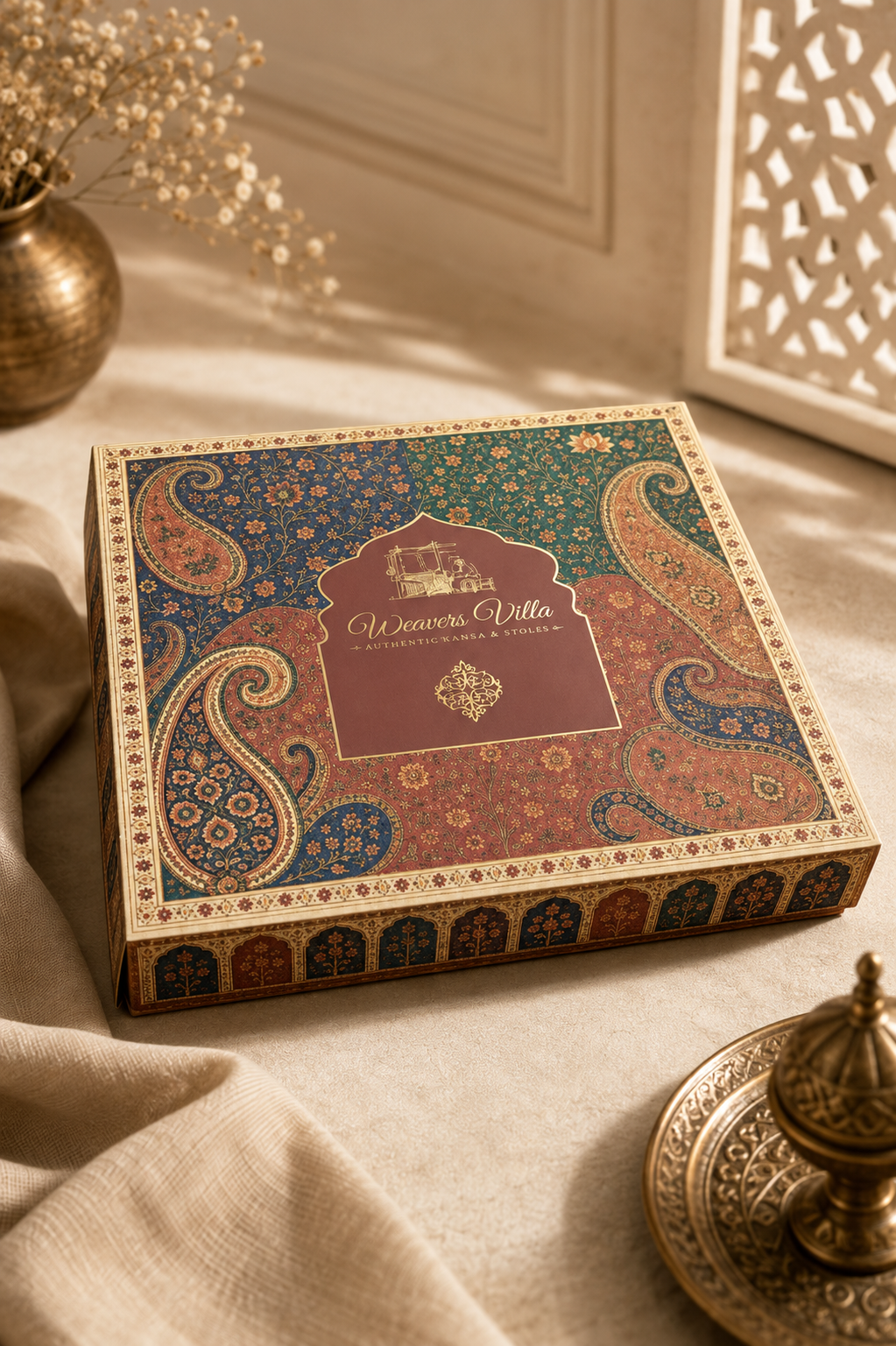 His & Her Jamawar Gift Set — Maroon & Peach