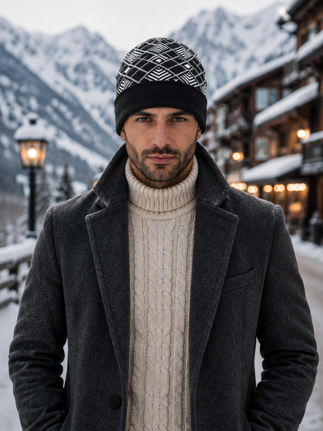 Weavers Villa Geometric Pattern Knitted Skull Cap with Ribbed Cuff for Men Soft Stretch Fit | Warm Ear Coverage | Lightweight Comfort | Easy Pull-On Wear