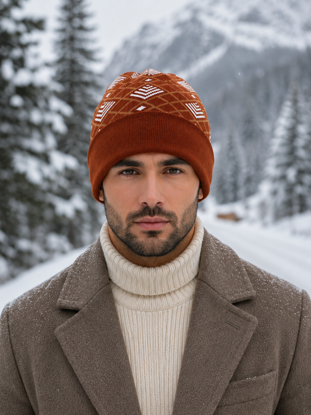 Weavers Villa Geometric Pattern Knitted Skull Cap with Ribbed Cuff for Men Soft Stretch Fit | Warm Ear Coverage | Lightweight Comfort | Easy Pull-On Wear