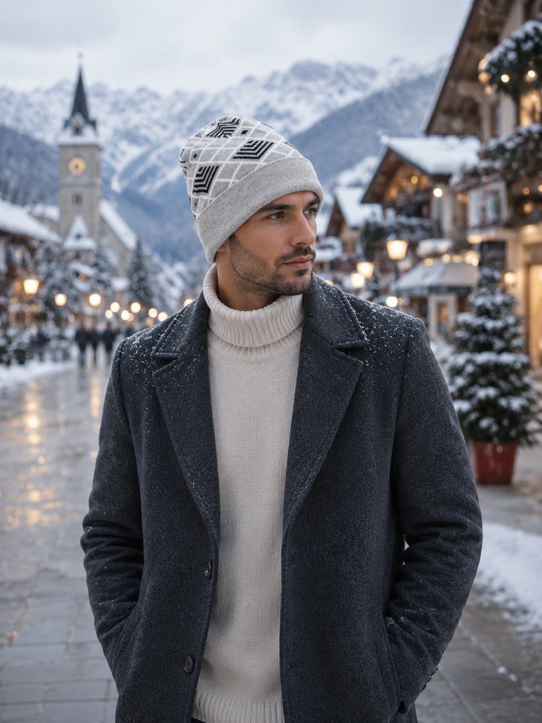 Weavers Villa Geometric Pattern Knitted Skull Cap with Ribbed Cuff for Men Soft Stretch Fit | Warm Ear Coverage | Lightweight Comfort | Easy Pull-On Wear