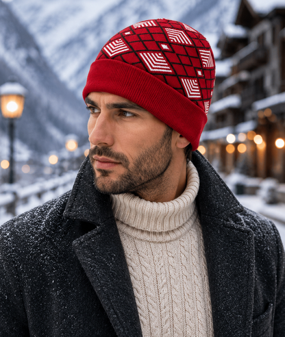 Weavers Villa Geometric Pattern Knitted Skull Cap with Ribbed Cuff for Men Soft Stretch Fit | Warm Ear Coverage | Lightweight Comfort | Easy Pull-On Wear