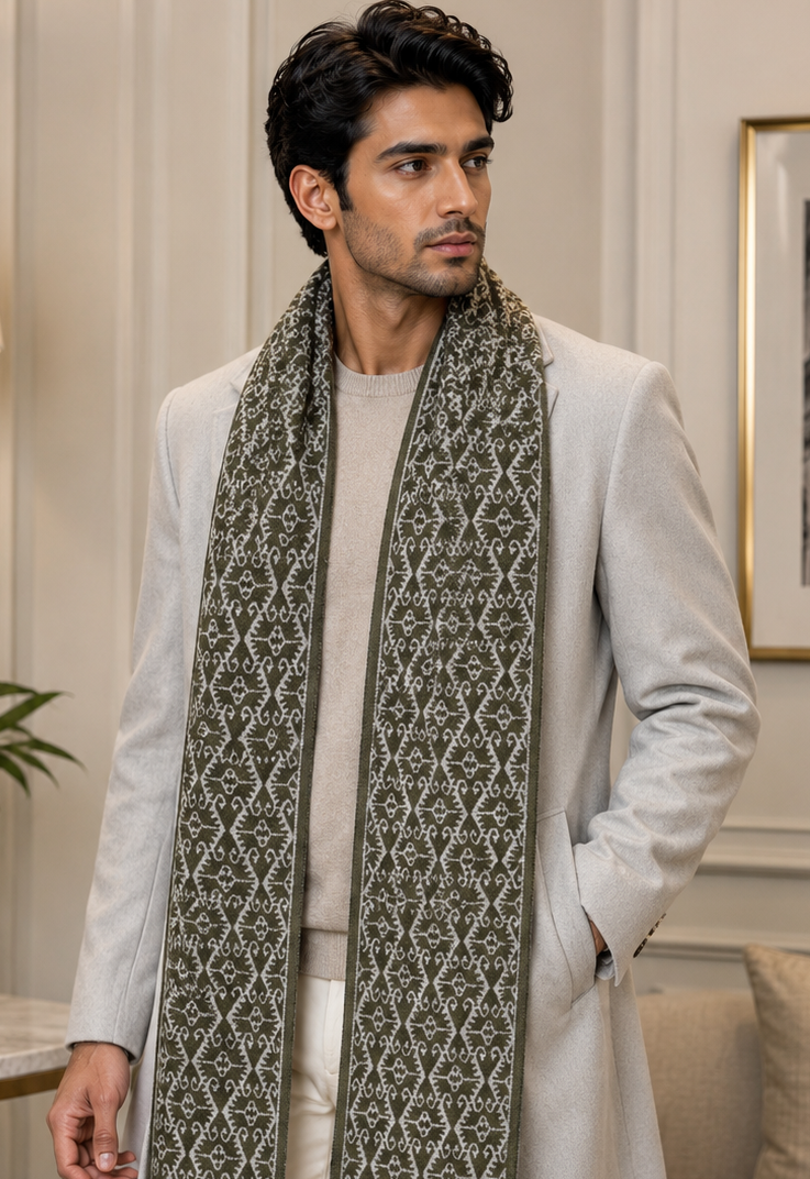 Weavers Villa Premium Geometric Print Men’s Mufflers – Stylish, Warm & Versatile Winter Accessories