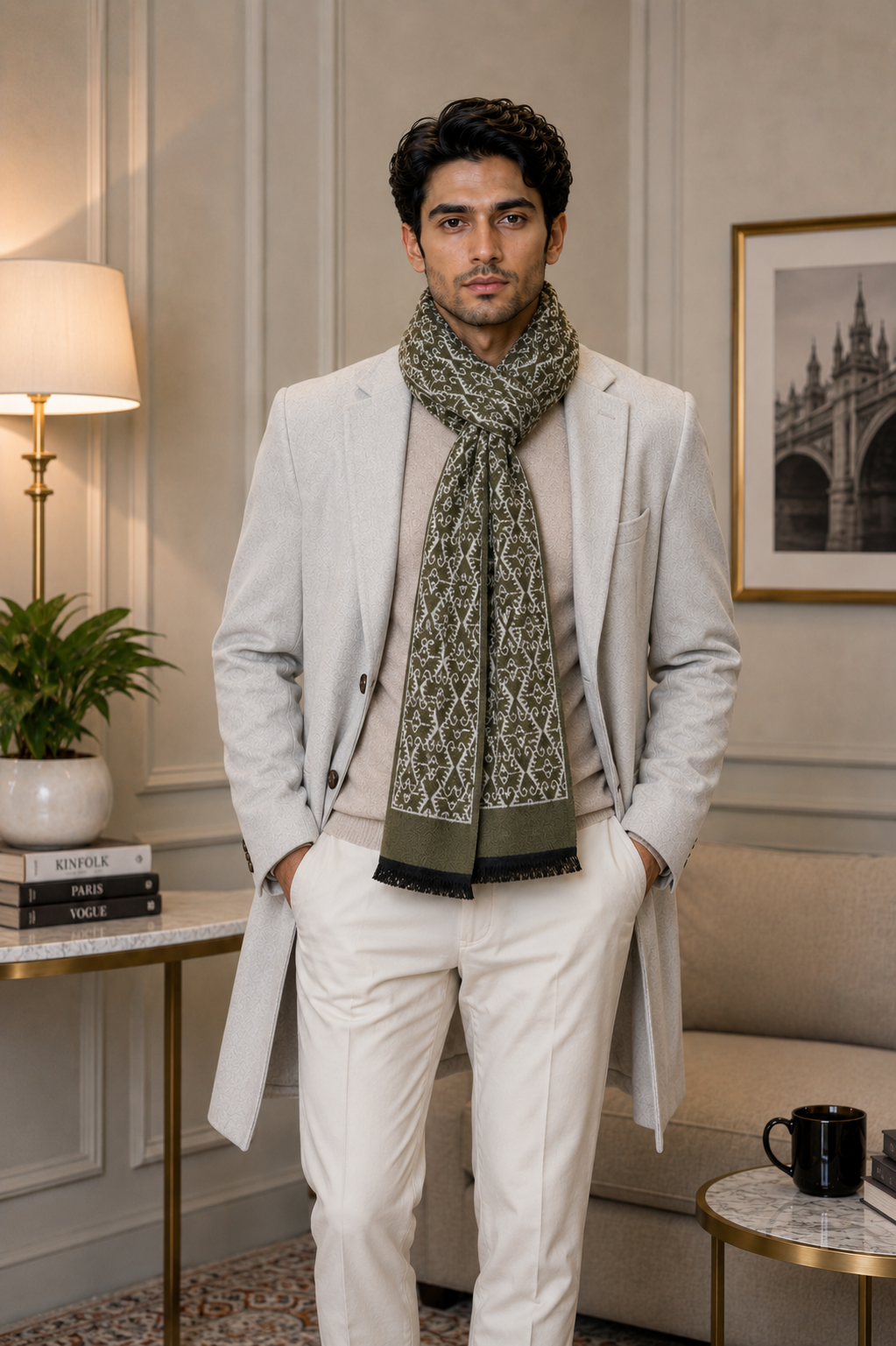 Weavers Villa Premium Geometric Print Men’s Mufflers – Stylish, Warm & Versatile Winter Accessories