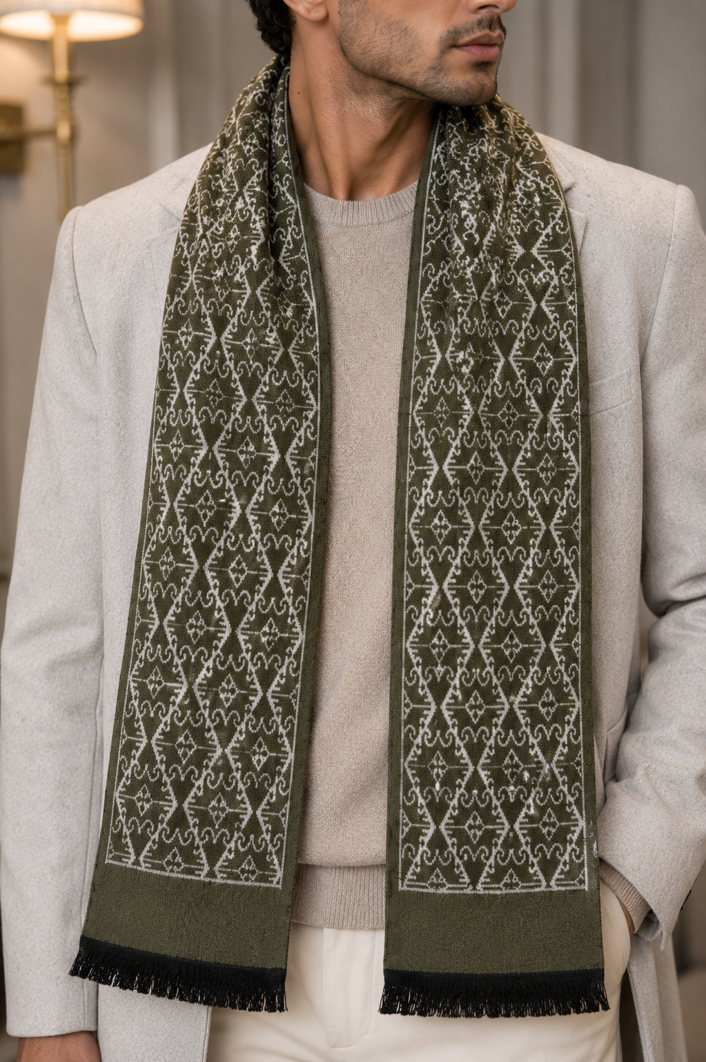 Weavers Villa Premium Geometric Print Men’s Mufflers – Stylish, Warm & Versatile Winter Accessories