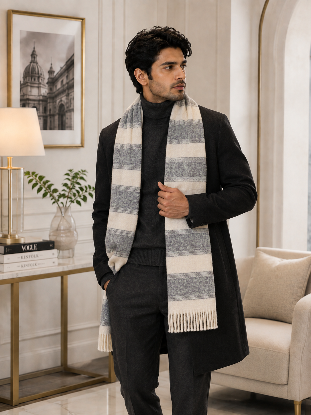 Weavers Villa Premium Geometric Print Men’s Mufflers – Stylish, Warm & Versatile Winter Accessories
