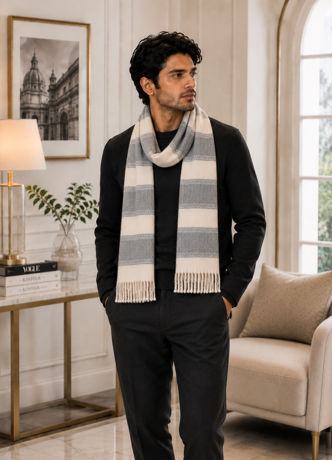 Weavers Villa Premium Geometric Print Men’s Mufflers – Stylish, Warm & Versatile Winter Accessories