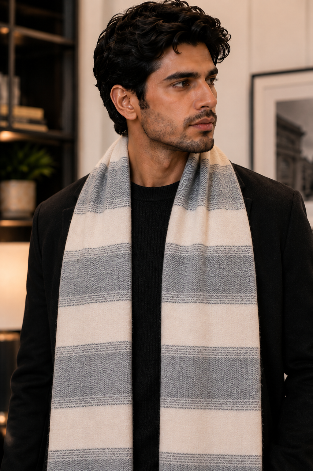 Weavers Villa Premium Geometric Print Men’s Mufflers – Stylish, Warm & Versatile Winter Accessories