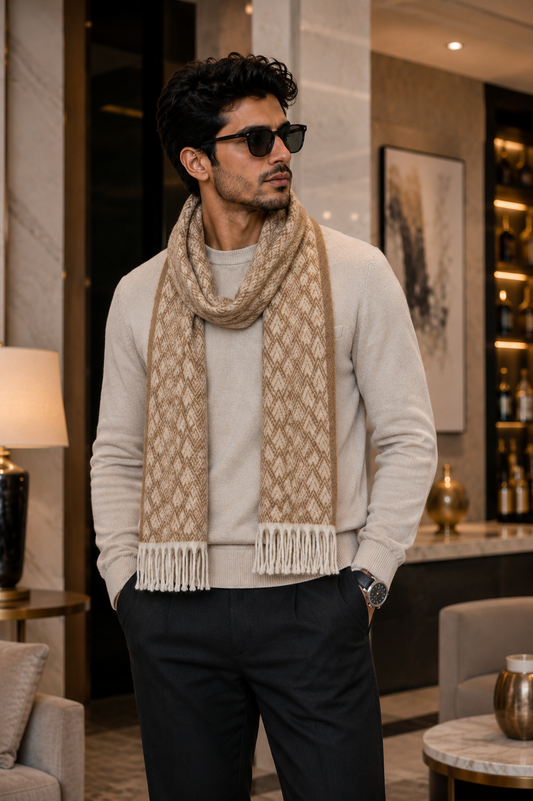 Weavers Villa Premium Geometric Print Men’s Mufflers – Stylish, Warm & Versatile Winter Accessories