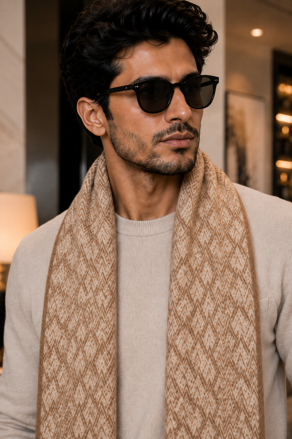 Weavers Villa Premium Geometric Print Men’s Mufflers – Stylish, Warm & Versatile Winter Accessories