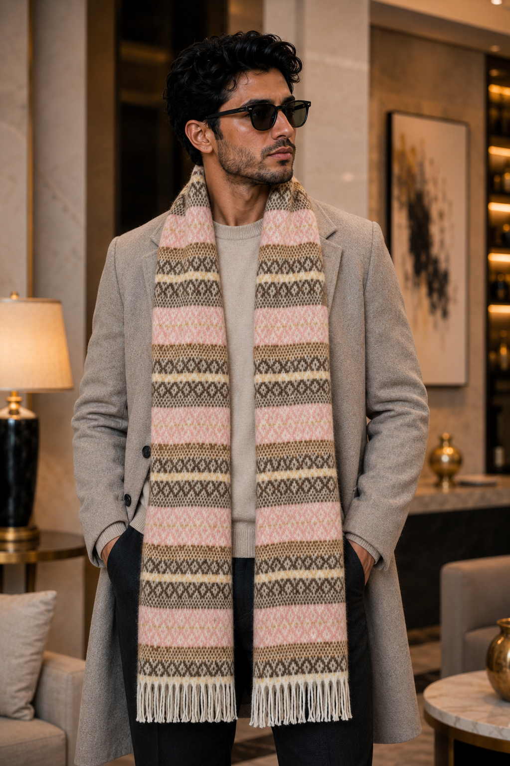 Weavers Villa Premium Geometric Print Men’s Mufflers – Stylish, Warm & Versatile Winter Accessories