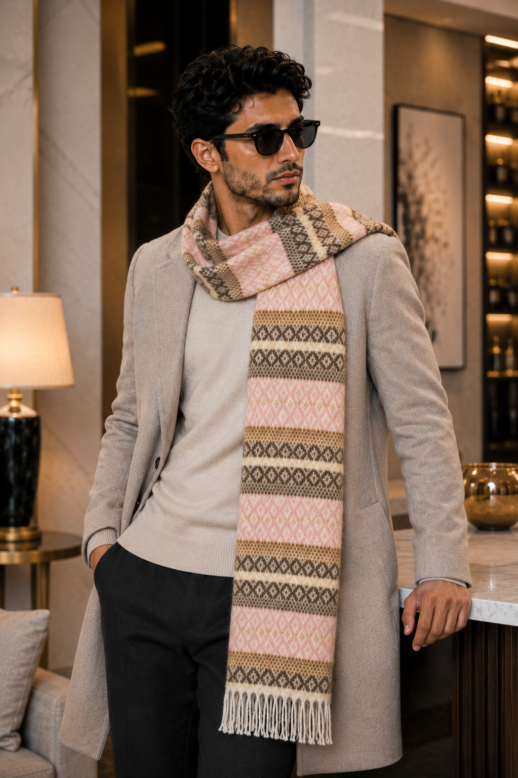 Weavers Villa Premium Geometric Print Men’s Mufflers – Stylish, Warm & Versatile Winter Accessories