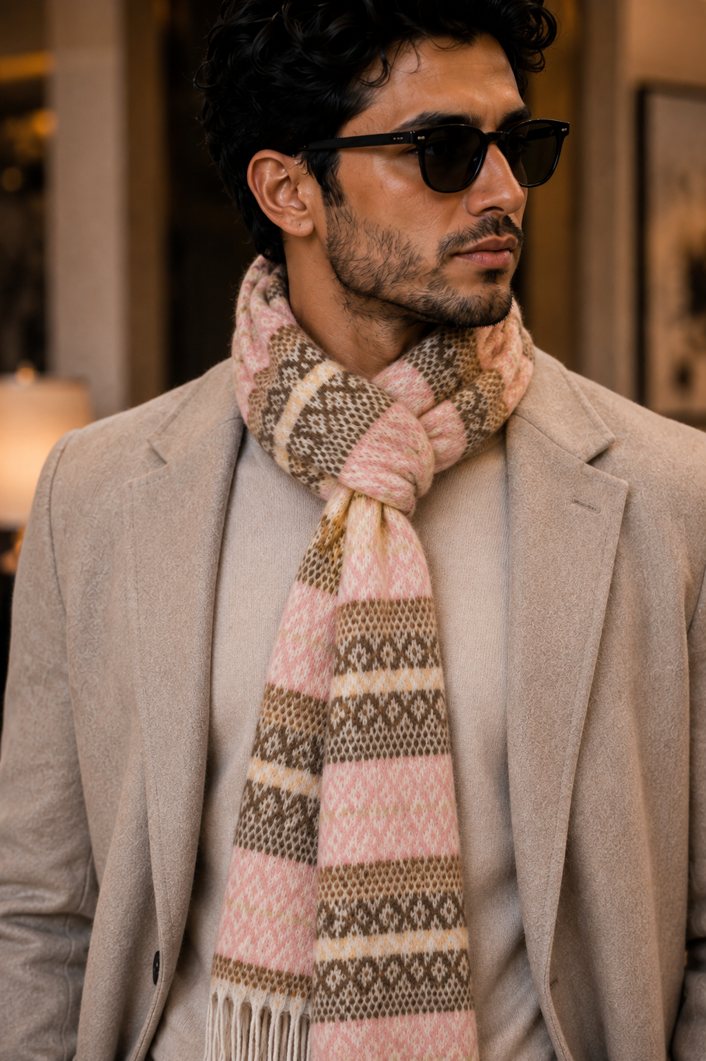 Weavers Villa Premium Geometric Print Men’s Mufflers – Stylish, Warm & Versatile Winter Accessories