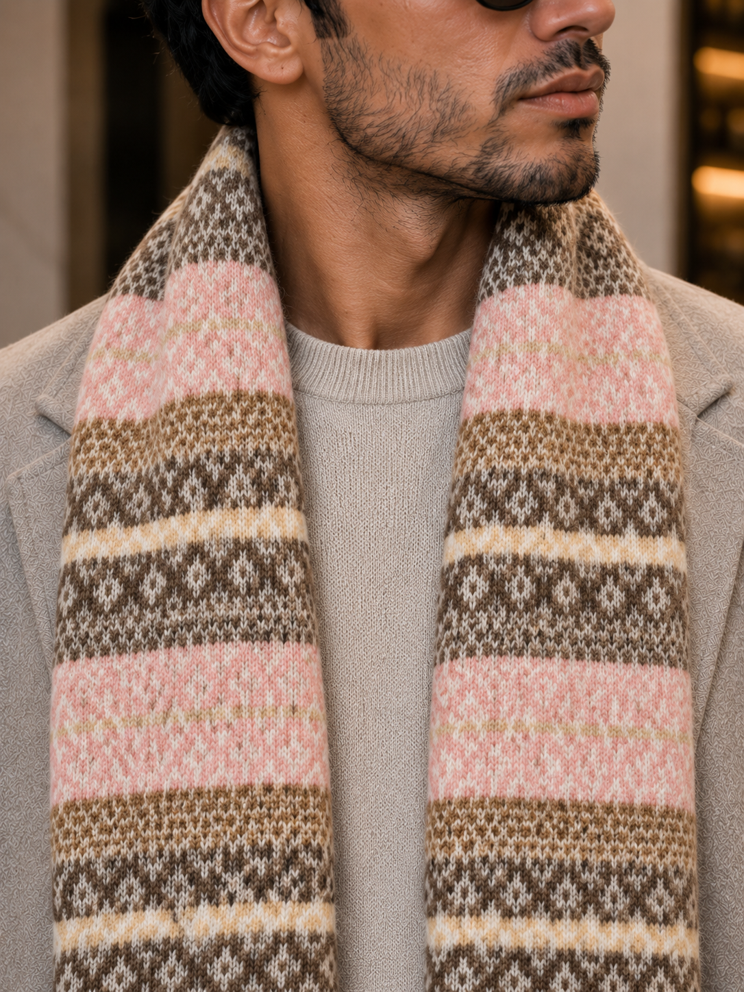 Weavers Villa Premium Geometric Print Men’s Mufflers – Stylish, Warm & Versatile Winter Accessories