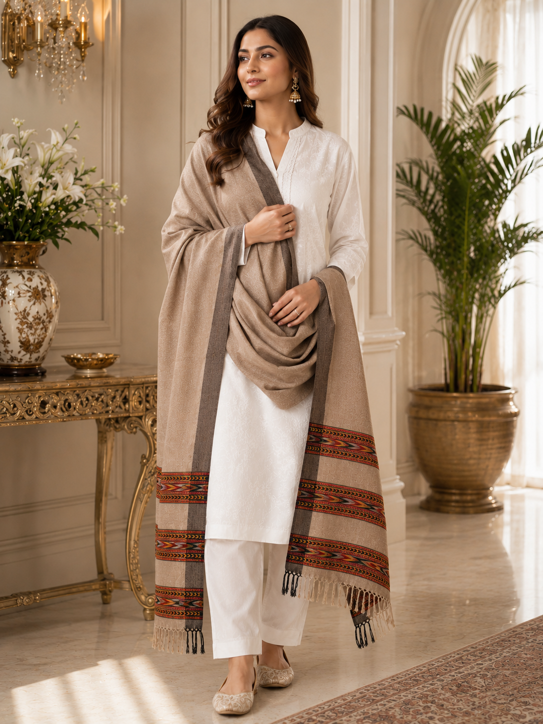 Weavers Villa Women's Acro Wool Kullu Palla Shawl, 100cm X 200cm