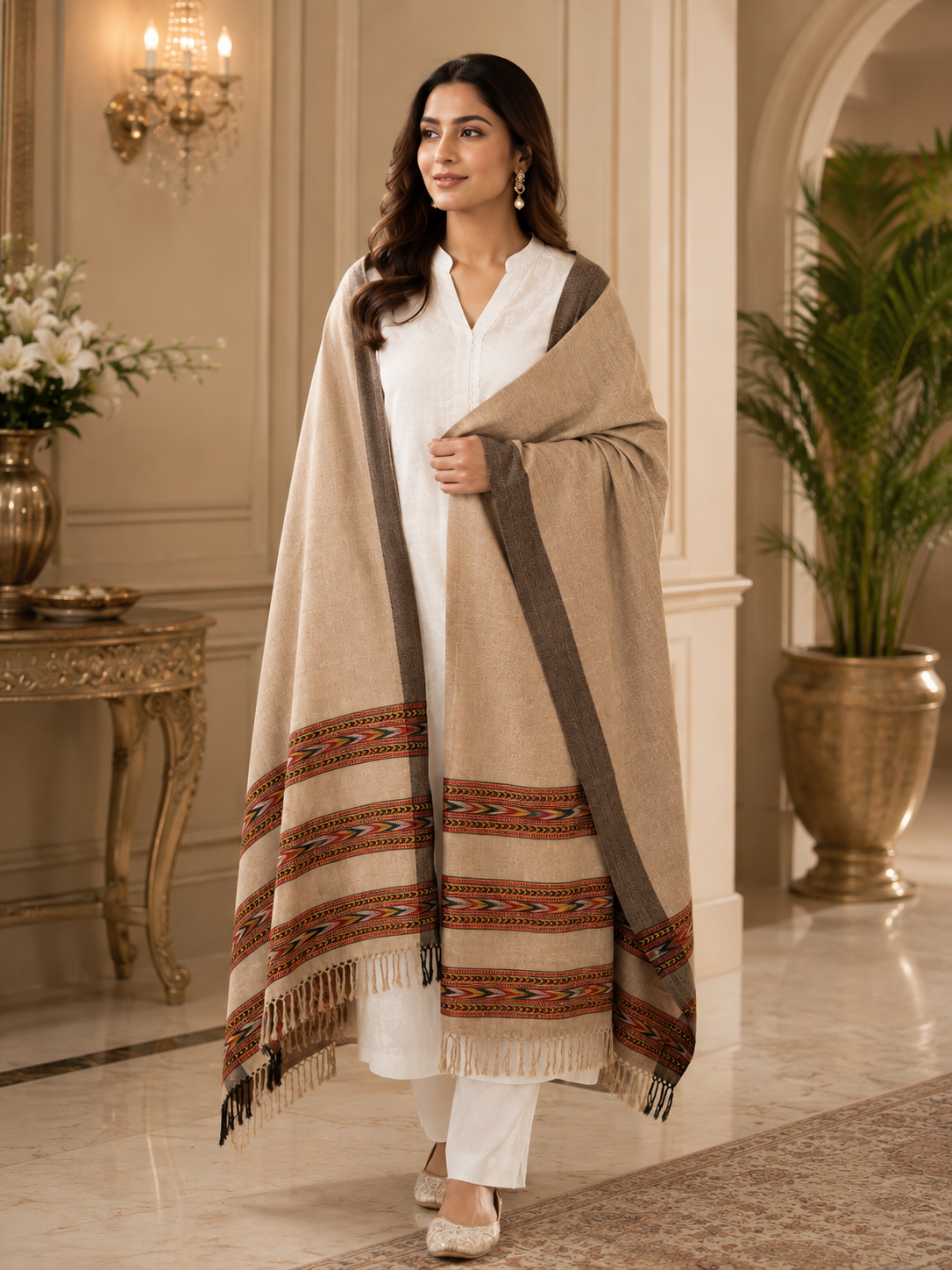 Weavers Villa Women's Acro Wool Kullu Palla Shawl, 100cm X 200cm