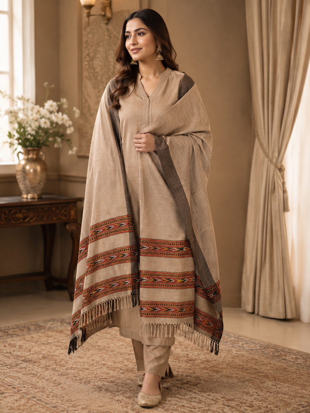 Weavers Villa Women's Acro Wool Kullu Palla Shawl, 100cm X 200cm