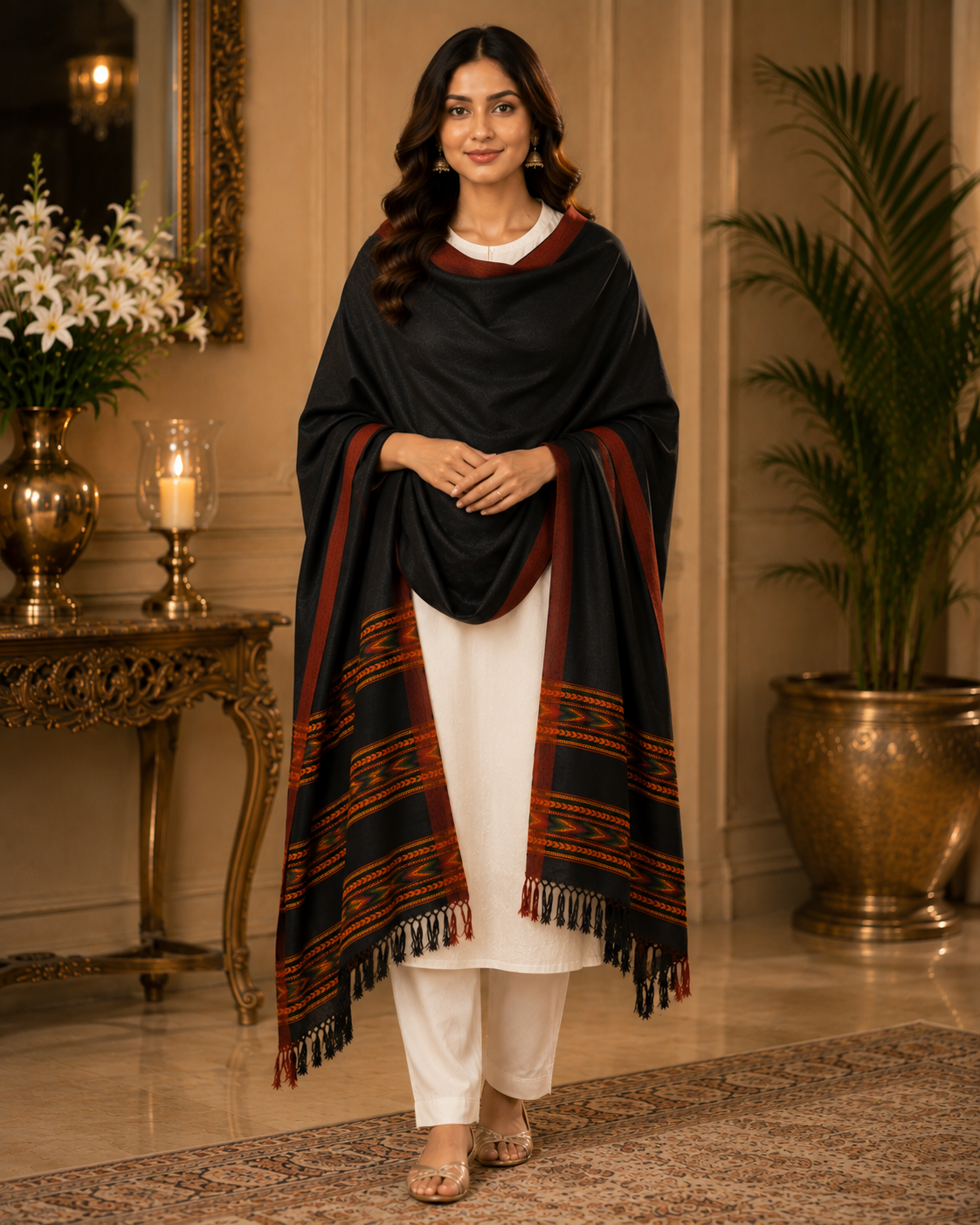 Weavers Villa Women's Acro Wool Kullu Palla Shawl, 100cm X 200cm