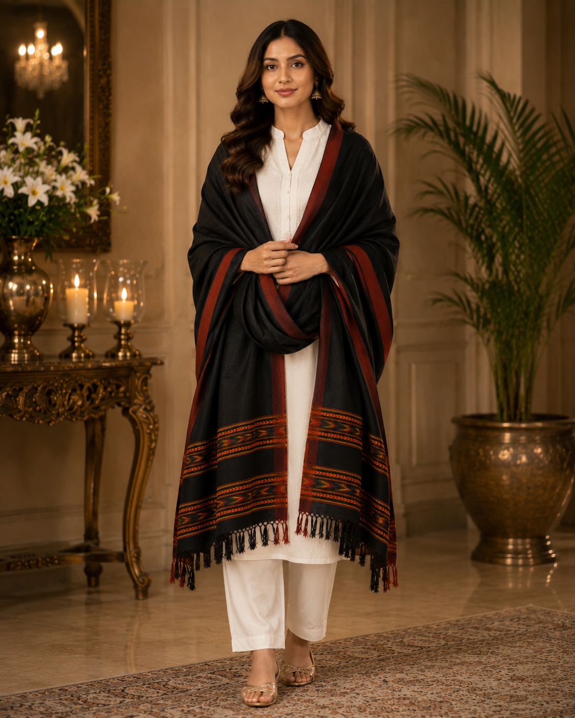 Weavers Villa Women's Acro Wool Kullu Palla Shawl, 100cm X 200cm