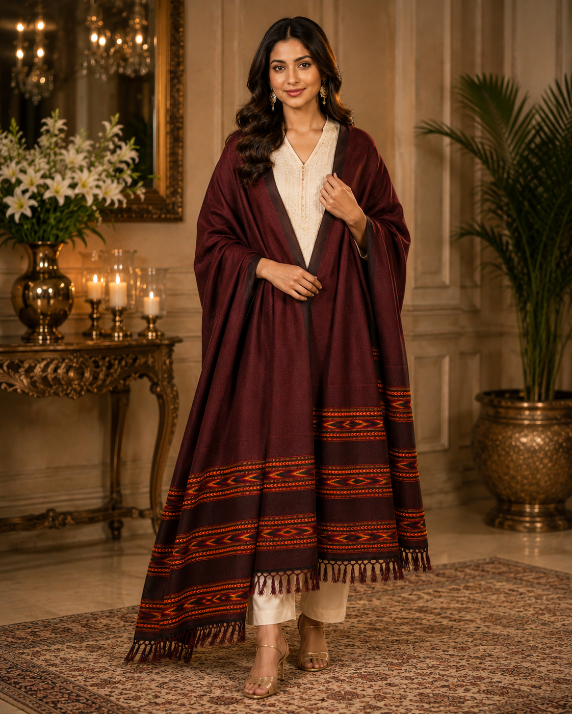 Weavers Villa Women's Acro Wool Kullu Palla Shawl, 100cm X 200cm