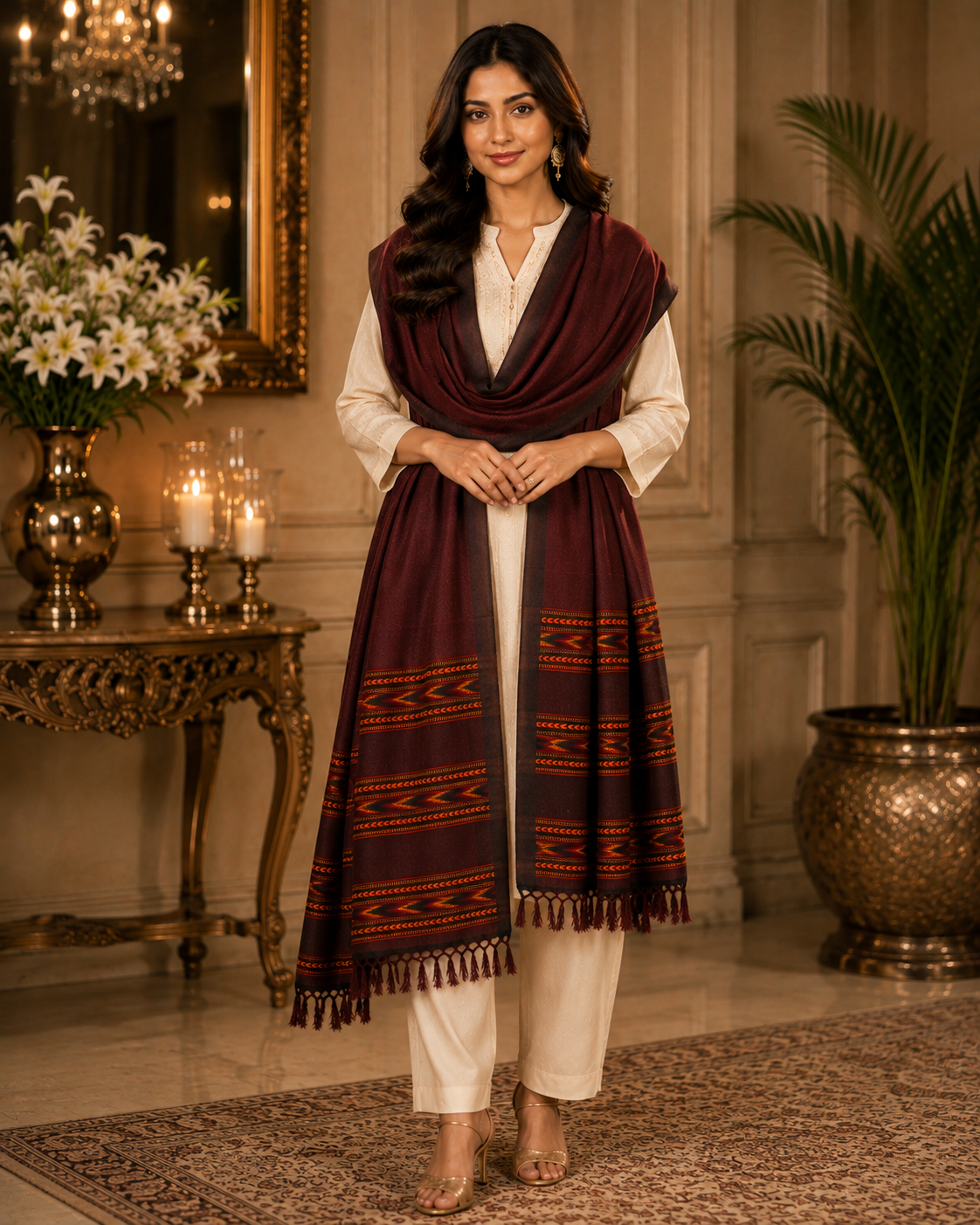 Weavers Villa Women's Acro Wool Kullu Palla Shawl, 100cm X 200cm
