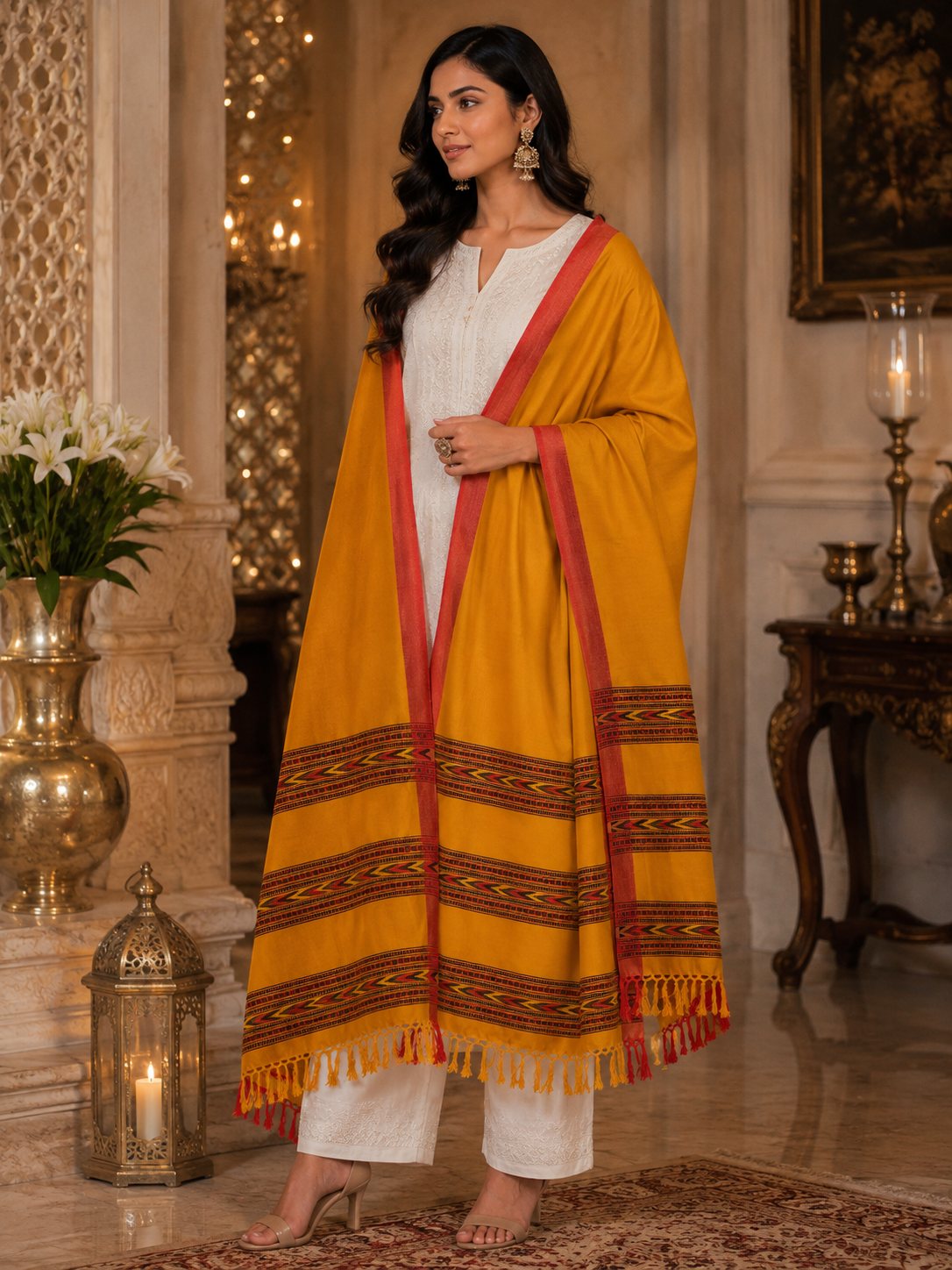 Weavers Villa Women's Acro Wool Kullu Palla Shawl, 100cm X 200cm