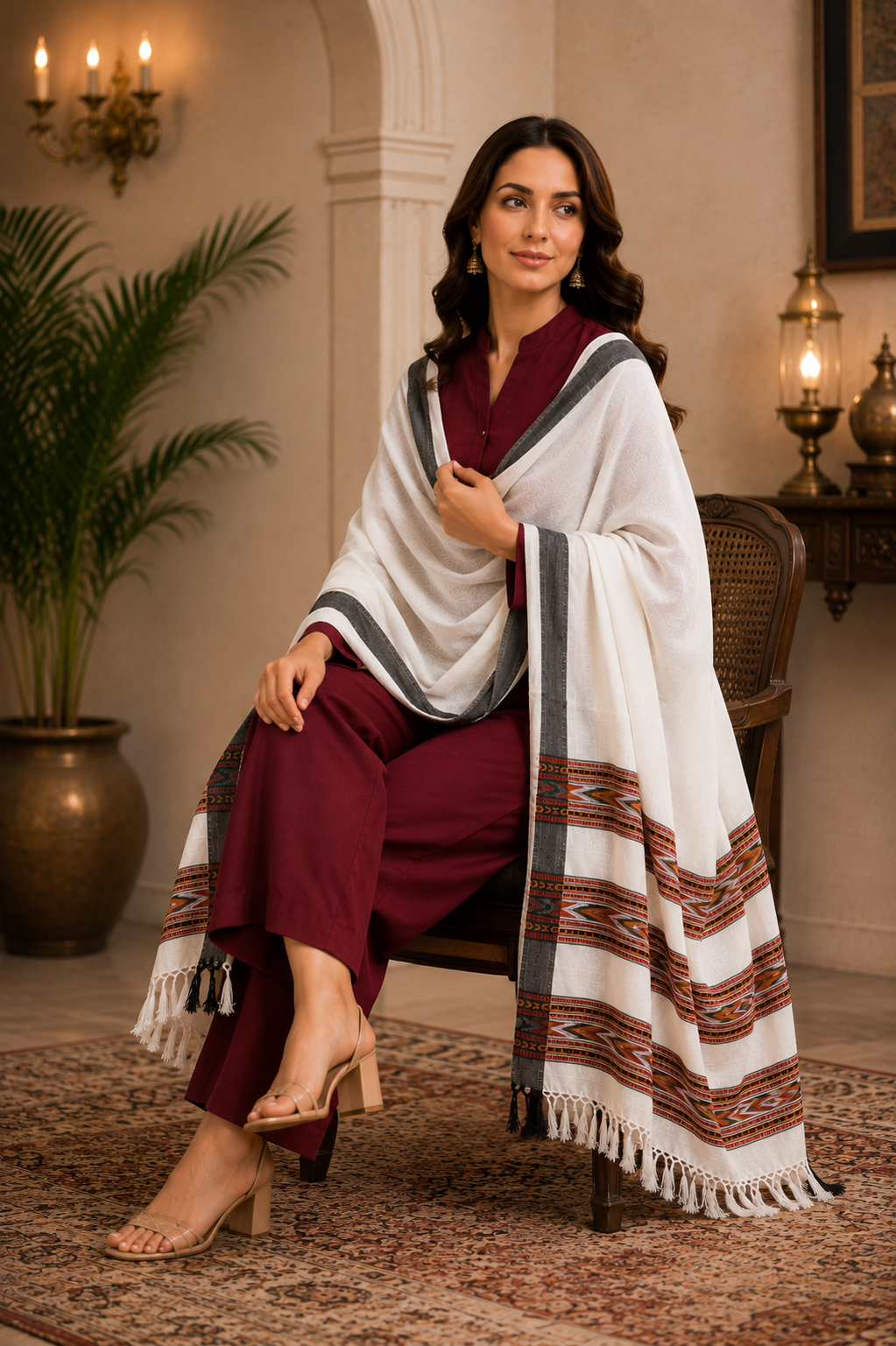 Weavers Villa Women's Acro Wool Kullu Palla Shawl, 100cm X 200cm