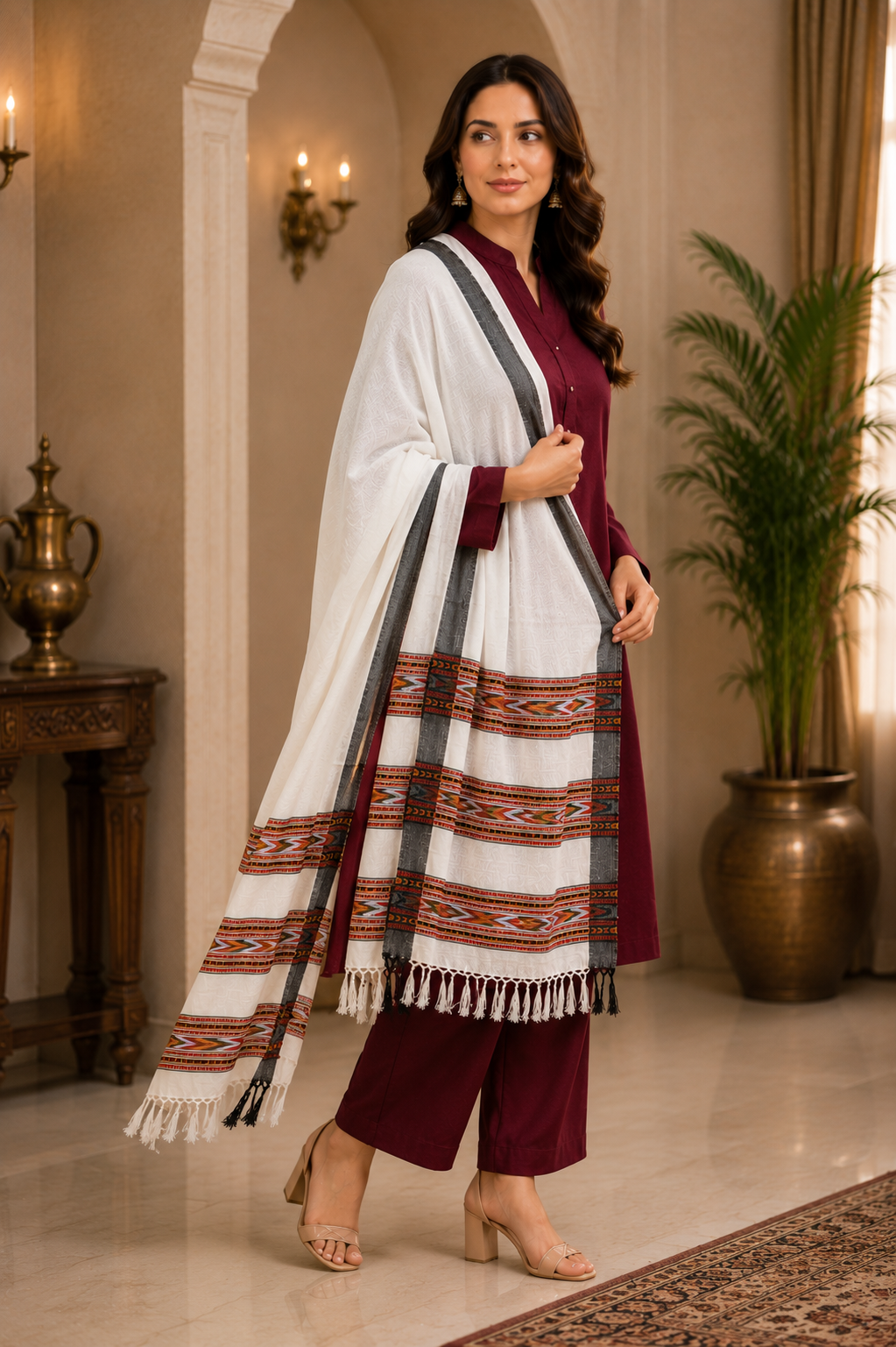 Weavers Villa Women's Acro Wool Kullu Palla Shawl, 100cm X 200cm