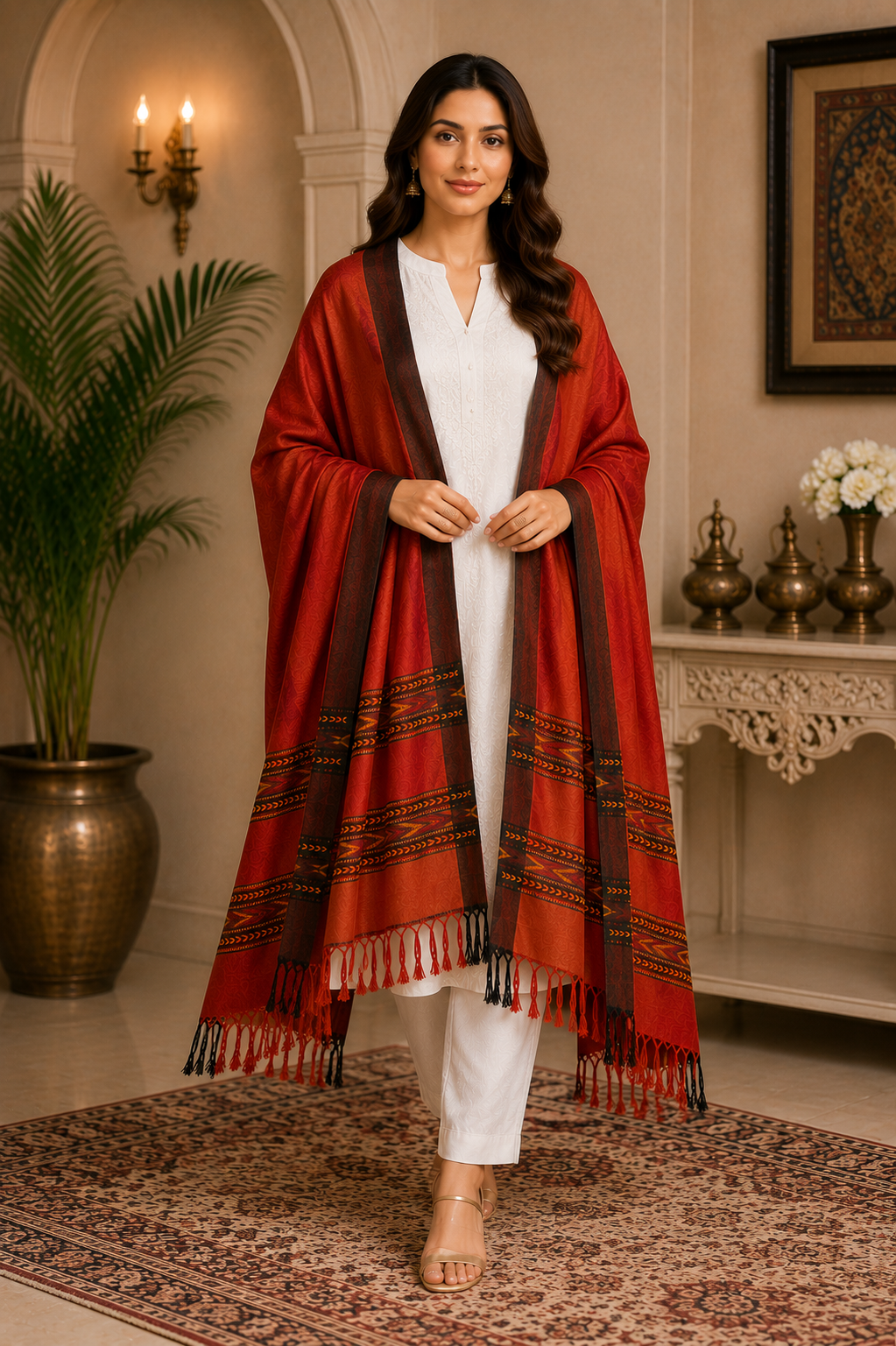 Weavers Villa Women's Acro Wool Kullu Palla Shawl, 100cm X 200cm