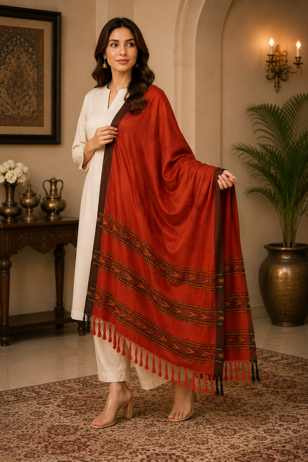 Weavers Villa Women's Acro Wool Kullu Palla Shawl, 100cm X 200cm