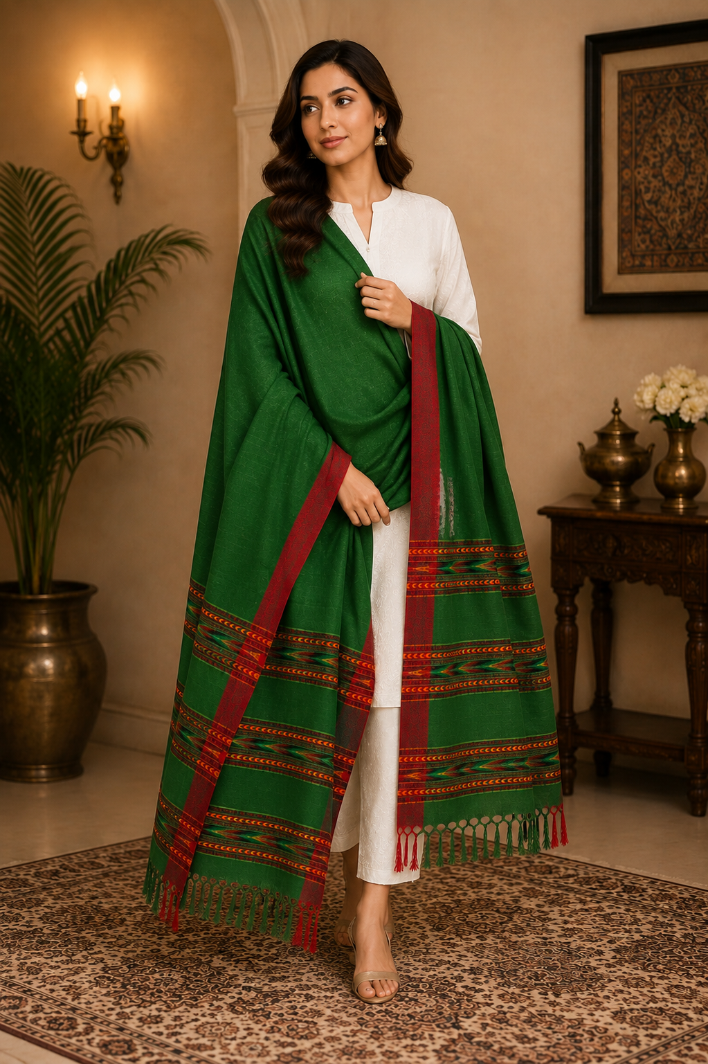 Weavers Villa Women's Acro Wool Kullu Palla Shawl, 100cm X 200cm