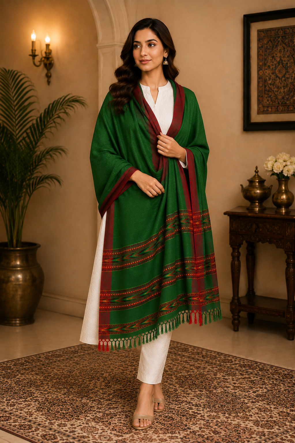 Weavers Villa Women's Acro Wool Kullu Palla Shawl, 100cm X 200cm