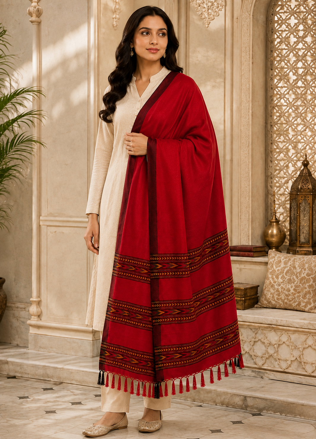 Weavers Villa Women's Acro Wool Kullu Palla Shawl, 100cm X 200cm