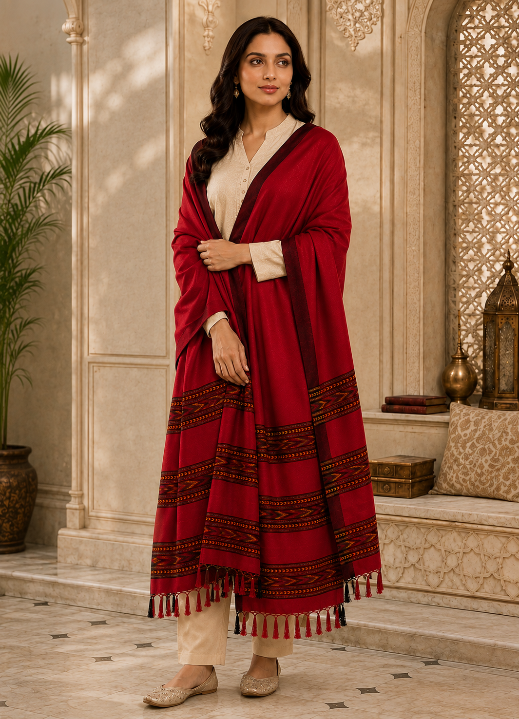 Weavers Villa Women's Acro Wool Kullu Palla Shawl, 100cm X 200cm