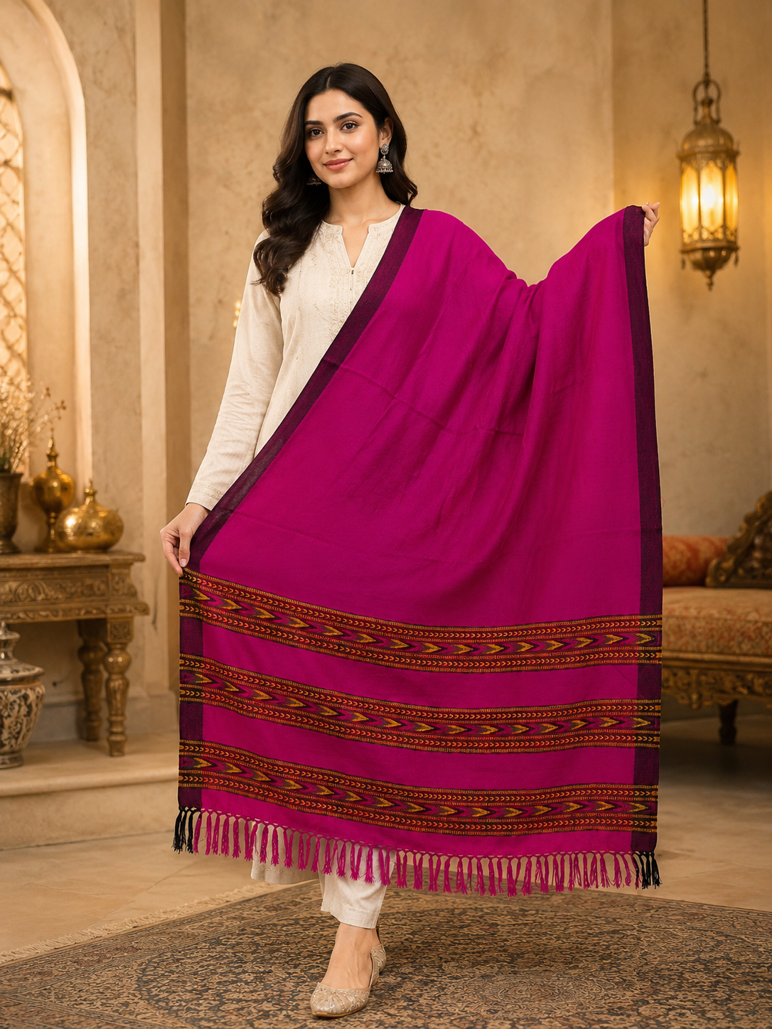 Weavers Villa Women's Acro Wool Kullu Palla Shawl, 100cm X 200cm