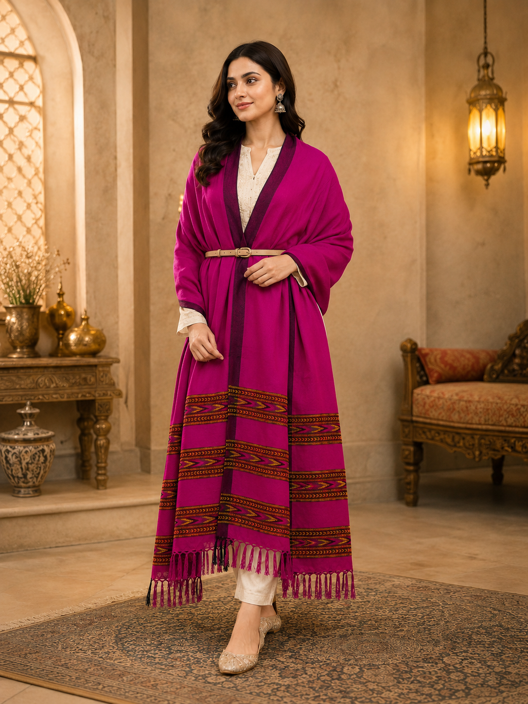 Weavers Villa Women's Acro Wool Kullu Palla Shawl, 100cm X 200cm